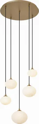 Zdjęcie produktu dla QAZQA – Art Deco Lampa wisząca w stylu art deco I Lampa wisząca I Lampa wisząca złota I Mosiądz z opalizującym szkłem 5-punktowa – Yani I Salon I Sypialnia – Stal Okrągła I Kula I Kulista – Pasuje do żarówek LED G9