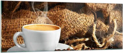Produktbild von Bilder auf glas - Cappuccino Tasse Körner Beutel - 140x50cm - Glasbilder - Wandbilder - Kunstdruck - zum Aufhängen bereit - Wanddekoration aus Glas - Glas Bilder - Wandbild auf Glas - GAB140x50-2383