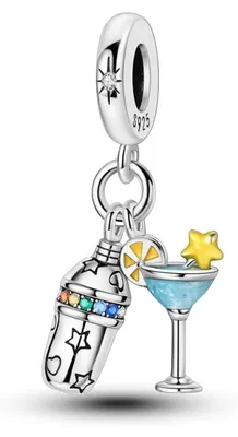 925 Sterling Silber Cocktail Charms für Armbänder, Weinglas