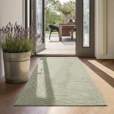 Productafbeelding van Kortpolig vloerkleed, loper, 80x150 cm, groen, geschikt voor woonkamer en slaapkamer