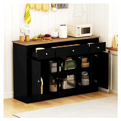 Produktbild von Küchenschrank mit Arbeitsplatte, Sideboard mit Schubladen und 2 Türen, verstellbare Regale, Buffetschrank für Esszimmer und Wohnzimmer, 140 x 40 x 90 cm (Schwarz)