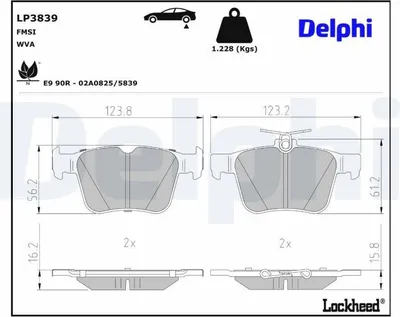 Produktbild von DELPHI Bremsbeläge Satz Hinten Bremsklötze für VW Golf VII Schrägheck (5G1, BQ1, BE1, BE2) LP3839