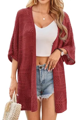 Produktbild von Langer Kimono – Kurze, fledermausförmige Ärmel – Rot