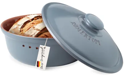Produktbild von Römertopf Brottopf rund 4,5 L Brotkasten Keramik mit Deckel, Blau-Grau