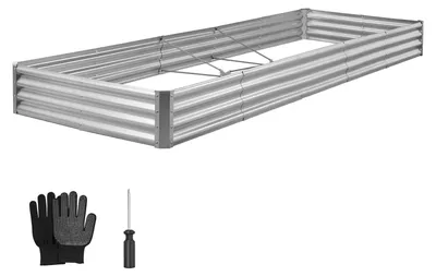 Zdjęcie produktu dla Podwyższona grządka metalowa SucceBuy 3600 x 1200 x 290 mm, grządka z otwartym dnem i zaokrąglonymi krawędziami, idealna do uprawy warzyw, kwiatów, ziół i sukulentów, ocynkowana