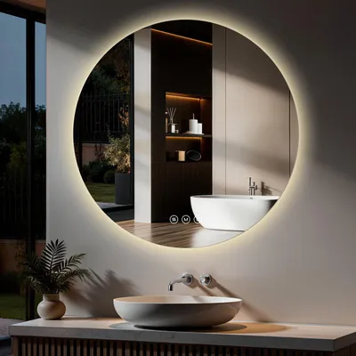 Produktbild von S'AFIELINA LED Badspiegel Rund Badezimmerspiegel Wandspiegel mit Touch-Schalter,3 Lichtfarbe 3000/4000/6500K 80 cm