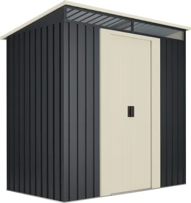 Produktbild von Wasabi - Metall Gerätehaus 2,3 m² Stark mit Fenster - Doppeltür-Schiebetür - Flachdach - Außenhäuschen - Lager- und Aufbewahrungsschuppen