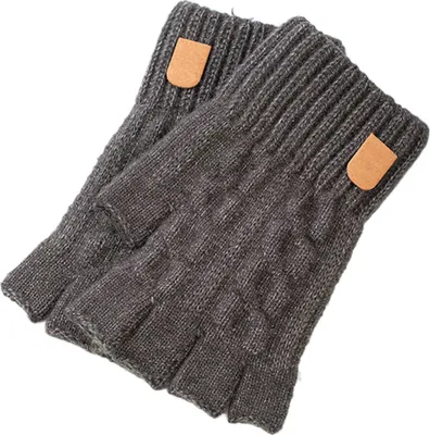 Produktbild von Halbfingerhandschuhe aus Alpakawolle, warm gestrickt, dick, für Damen und Herren, Herbst und Winter, offene Finger, Kälteschutz