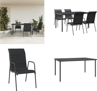Image de vidaXL Ensemble de jardin 5 pièces noir acier et textilène - Ensemble de jardin - Salon de jardin - Salon d'extérieur - Table de jardin
