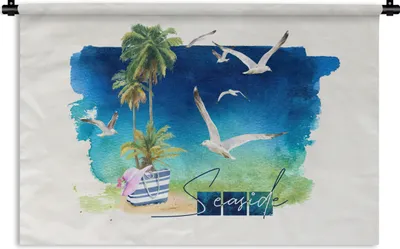 Produktbild von MuchoWow® Wandteppich Wandbehang Vogel - Palme - Himmel - Strand 60x40 cm Tapisserie Dekoration Wandtuch - Wanddekorationen