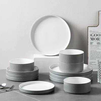 Productafbeelding van 12-delig Porselein Servies Set voor 4 Personen - Grijs