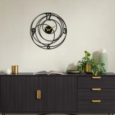 Obrázek produktu pro Opviq, Kovové nástěnné hodiny Big Bang - APS027, Dekorativní kovové nástěnné hodiny, 100 % OCEL, černé, 49 x 49 cm