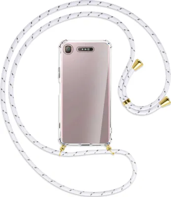 Produktbild von Handykette Backcover-Schutzhülle mit Band (Metall goldfarben) für Sony Xperia XZ1 - weiß/grau