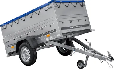 Zdjęcie produktu dla Przyczepka samochodowa 200x106 UNITRAILER GARDEN 200 KIPP z burtami BIS, stelażem H-0 i pokrowcem niebieskim