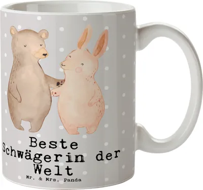 Produktbild von Mr. & Mrs. Panda Teetasse Hase Beste Schwägerin der Welt - Grau Pastell - Geschenk, Angeheiratet, Danke, Familie, Keramiktasse, Trinkbecher, schöne tasse, Ehefrau, Becher