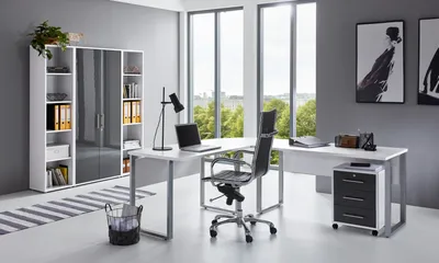 Produktbild von Büromöbel-Set TABOR PRO 3 in weiß / anthrazit Hochglanz, Arbeitszimmer Komplett-Set