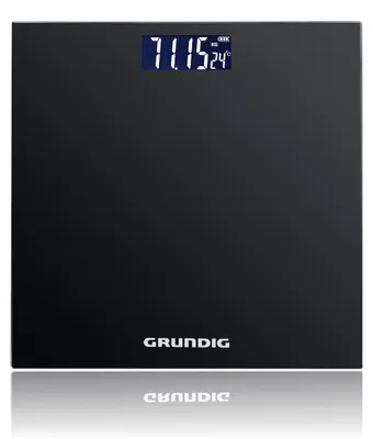 Produktbild von Grundig Personenwaage – Digitale Körperwaage aus Glas – Waage mit LCD Display – Tragkraft bis 180 kg – Einheiten kg, lb und st – 28x28 cm – Schwarz