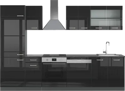 Produktbild von Vicco Kuchyňský kout R-Line, 300 cm bez pracovní desky, Černý vysoký lesk/Antracit