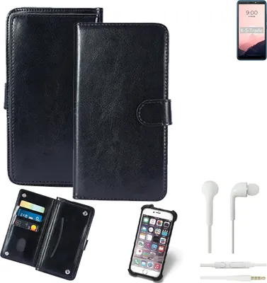 Produktbild von K-S-Trade 360° Hülle kompatibel mit BQ Mobile BQ-6030G Practic inkl. Headphones schwarz Kunstleder Case BookCase WalletCase Kunstlederederhülle
