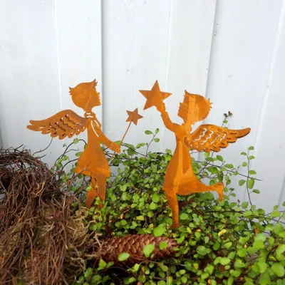 Gartenstecker Engel-Set 2er-Pack, Rostlook, 14 cm