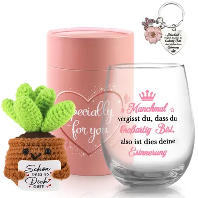 Weinglas-Set 550 ml mit Plüschpuppe und Schlüsselanhänger