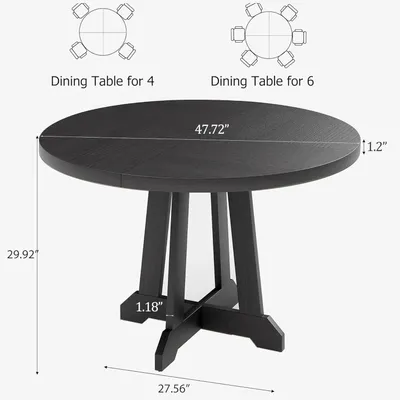 Obrázek produktu pro Kulatý jídelní stůl – jídelní stůl pro 4 osoby – průměr 120 cm – dřevěná konstrukce – moderní styl – černá barva