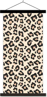 Produktbild von MuchoWow® Textilposter Weiß - Rosa - Leopardenmuster 90x180 cm mit schwarzem Rahmen - Dekoration Wohnzimmer