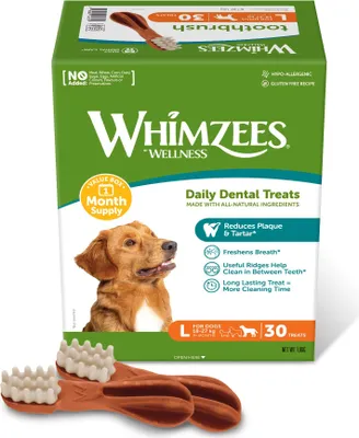 Productafbeelding van WHIMZEES Tandenborstel, groot formaat (L), maandelijkse verpakking, 30 stuks – voor tandverzorging, grootte L