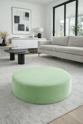 Produktbild von Pistaziengrüner Runder Pouf 60×15 cm – Weiches Sitzkissen / Fußhocker