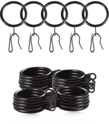 Image de 30 crochets métalliques noirs pour rideaux, diamètre intérieur 30 mm