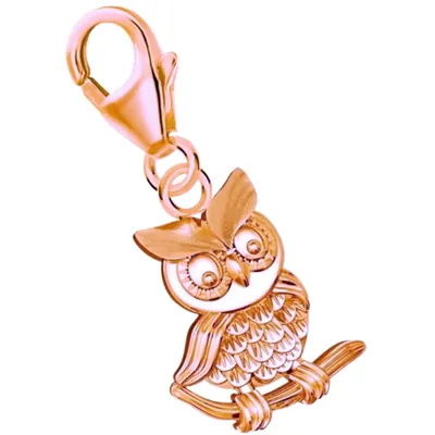 Eule Charm Anhänger in Rosegold mit Vogel auf Ast I Echtschmuck