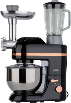 Obrázek produktu pro Klarstein hnětač, kuchyňský robot s mlýnkem na maso, 1800 W stroj na těsto, malý, 6 úrovní, šlehací metla a hnětací hák, planetární mixér, míchací stroj s mixérem, kuchyňské roboty s 5l miskou