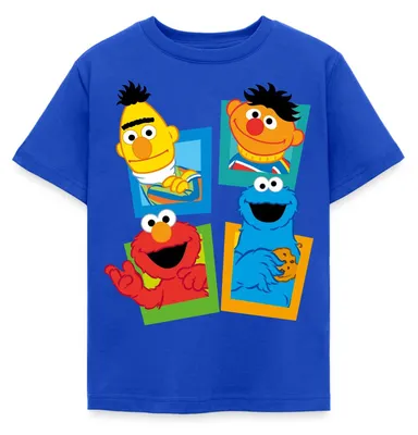 Produktbild von Spreadshirt Sesamstraße Kacheln Ernie und Bert Kinder T-Shirt, 98/104 (3-4 Jahre), Royalblau