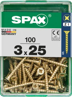 Produktbild von SPAX 4081020300252, Schraube, Stahl, Zink, Holz, Flachkopf, Pozidriv, Gelb