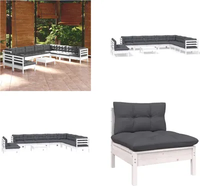 Produktbild von vidaXL 11 tlg. Garten Lounge Set mit Kissen Weiß Massivholz Kiefer - Garten-Lounge-Set - Garten-Lounge-Sets - Gartenmöbel-Set - Gartenmöbel-Sets