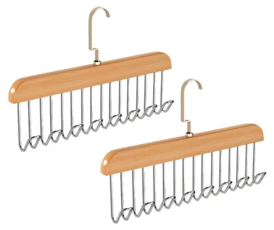 Produktbild von Gürtelhalter für den Kleiderschrank, 2 Stück Holz Kleiderbügel mit 8 Haken, 360 Grad drehbarer Krawattenbügel für Schals, Krawatten, Gürtel, Hosenträger, Schrank-Organizer