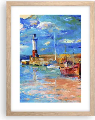 Produktbild von Gerahmtes Poster - Rahmen in heller Eiche - Leuchtturm Meer - 30x40 cm - Wand Bild - Wanddeko - Wandbilder - Kunstposter - Wandposter - Bilderrahmen - Bilder - Kunstdruck - Wandbild - P2NPA30x40-3693