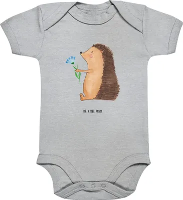 Produktbild von Mr. & Mrs. Panda Babybody Igel Blumen 1. - 3. Monat - Heather Grey - Geschenk, Krankenhaus, Lustige Sprüche, Einteiler, Gute Besserung, overall baby, Strampler, Krankheit