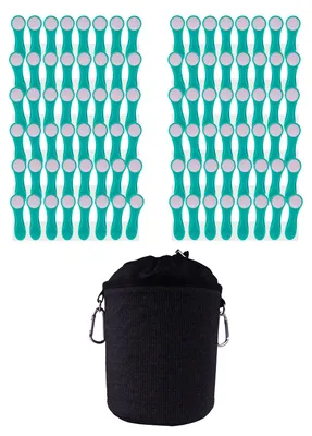 Produktbild von trendfinding 96 Wäscheklammern Türkis Edelstahl und 1 Denim Klammerbeutel Schwarz
