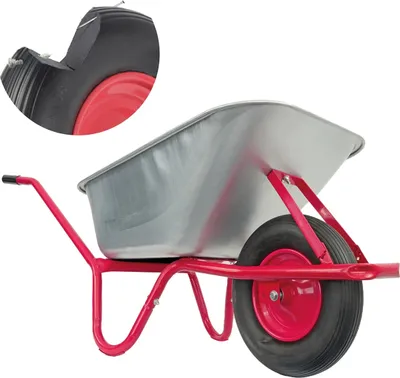 Produktbild von Matrix Schubkarre 100l Liter 250 kg pannensicheres PolyurethanRad Schubkarren groß Garten Scheibtruhe Bauschubkarre | Mulde verzinkt | Metall Felge