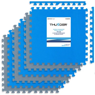Produktbild von Schutzmatten-Set - THUNDER® PZ-03 - EVA Puzzlematten 6-teilig 180 x 120 cm 1 cm Blau-Grau - Bodenschutz für Homegym & Fitness