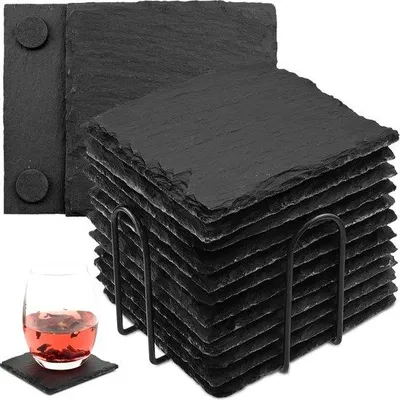 Image de Sous-verres en verre noir, carrés, 10 x 10 cm, résistants aux rayures