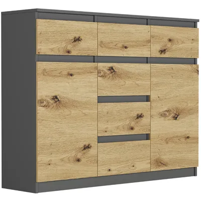 Produktbild von Framire Kommode - Anthrazit / Eiche Artisan - 120 x 40 x 98 cm - Modern S-62D