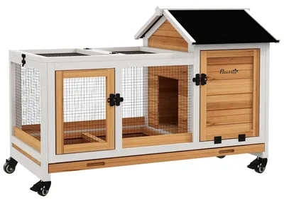 Produktbild von Kaninchenkäfig - Meerschweinchenkäfig - Käfig für Haustiere - Gehege für Kleintiere - Robustes Holz - Abnehmbare Auffangschale
