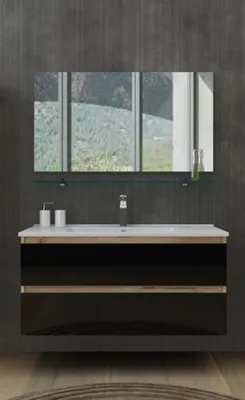 Produktbild von Badmöbel-Set Kaiser badmöbel, Set Eiche/Schwarz Spiegel 90 cm