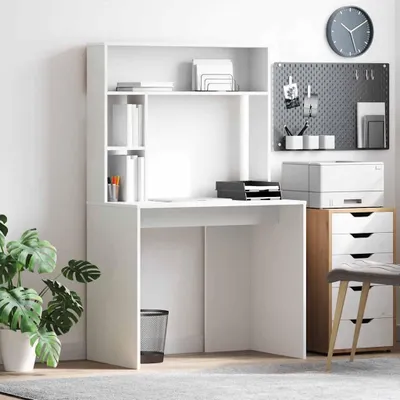 Image de Maison Exclusive - Bureau avec étagère Blanc 91 x 50 x 149 cm Matériau dérivé du bois