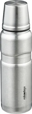 Image de Gourde Relaxdays en acier inoxydable, étanche, pour boissons chaudes et froides, bouteille isotherme sous vide de 500 ml, avec gobelet, couleur argent