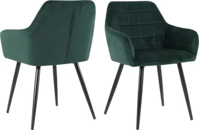 Produktbild von Möbilia Sessel, 2er-Set | mit Quadratsteppung | Bezug Samt | Beine Metall | B 59 x T 62 x H 83 cm | grün – schwarz | 21020067 | Serie STUHL