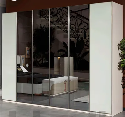 Produktbild von Weißer Schlafzimmerschrank Designer Spiegeltüren 6-türiger Schrank