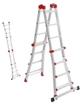Produktbild von M80 Alu-Multifunktionsleiter - Schiebeleiter 4 x 4 Sprossen bis 150 kg belastbar - Sicherheitsgelenke und Rastgriffe - höhenverstellbar - rostfreie Mehrzweckleiter - Silber